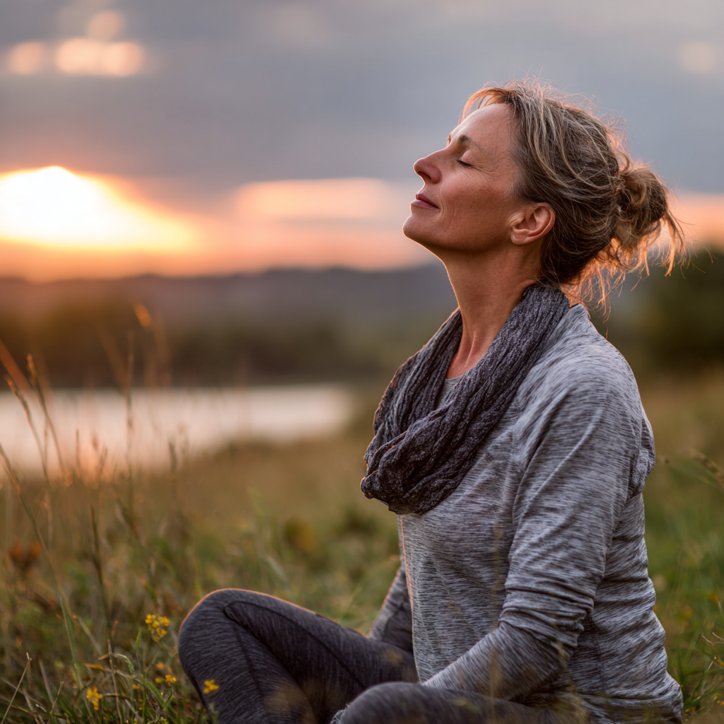 Mosolygós magyar felnőttek különböző korosztályból jóga gyakorlatot végeznek napfényes stúdióban